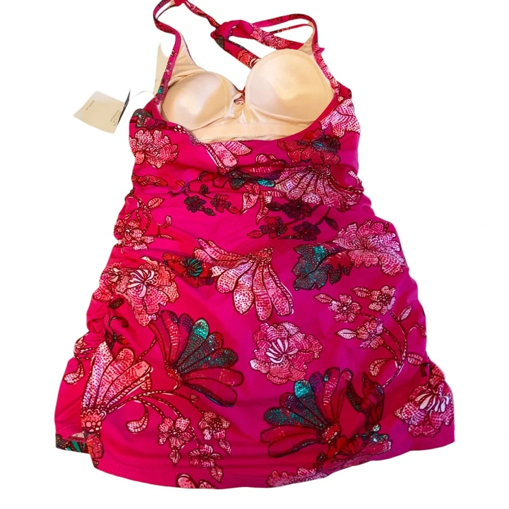 Garnet Hill Swimsuit Womens Size 2 Floral One Piece Ruched Halter Beach New